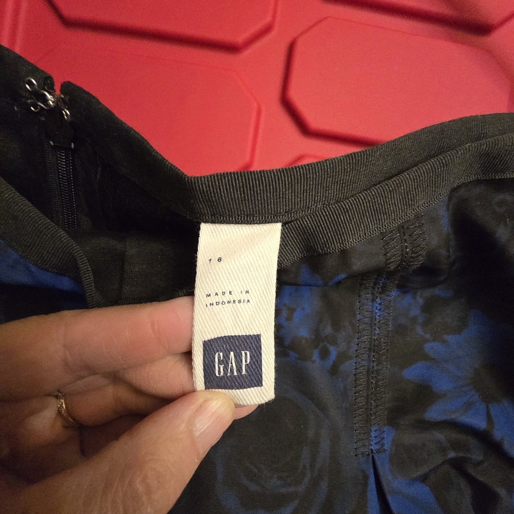GAP Women’s Size 16 Blue Black Floral Pleated A-Line Skirt Fit Flare Lined - Picture 5 of 10